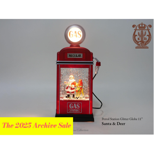 11" Lighted Petrol Station Glitter Globe - Santa & Deer