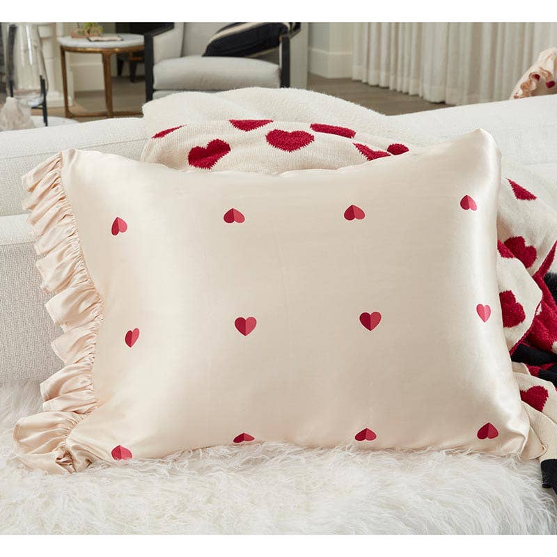 Ruffled Satin Pillowcase - Hearts