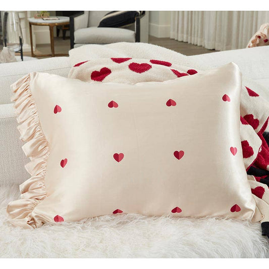 Ruffled Satin Pillowcase - Hearts