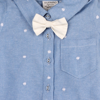 Isla Bowtie Chambray Baby Romper (Organic Cotton)