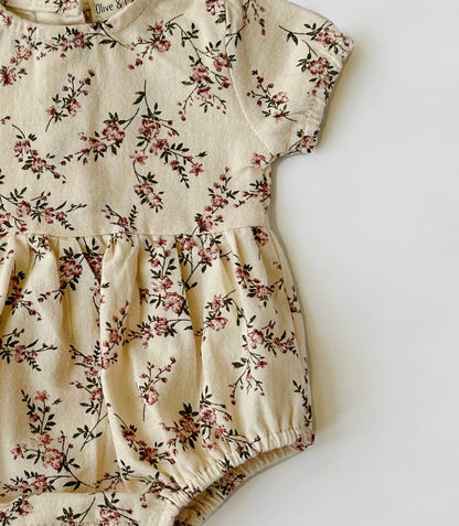 Baby Girls Floral Cotton Bubble Romper Dressy Anessa w/ BOW