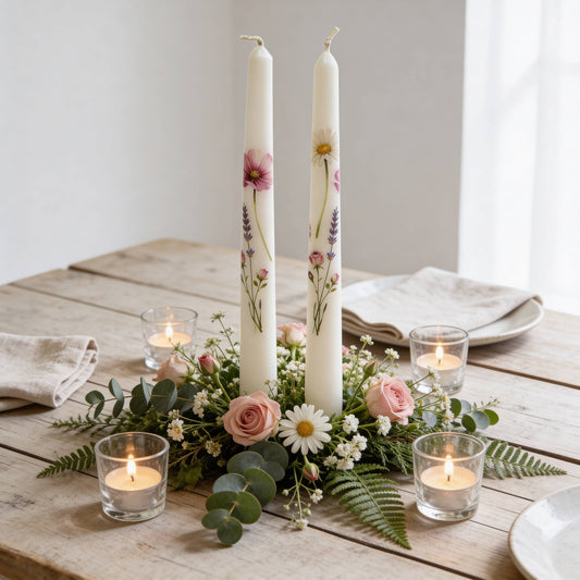 Fresh Picked Wildflowers Decorative Taper Candles Set of 2