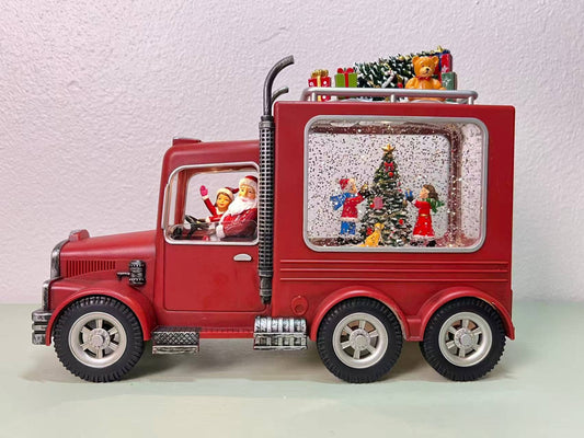 8.25" Lighted Santa Truck Glitter Snow Globe Holiday Decor
