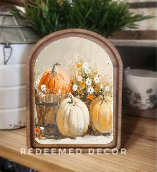 Arch Top Pumpkin Bucket Framed Art