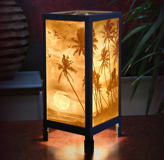 Lámpara de litofanía de porcelana "Atardecer tropical"