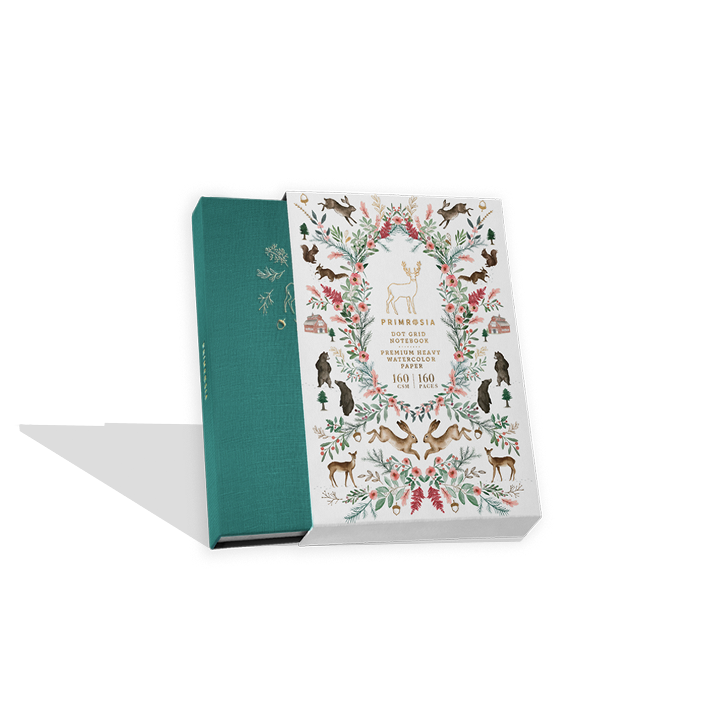 'Deer' Woodlands Teal – Cuaderno A5 con cuadrícula de puntos en acuarela