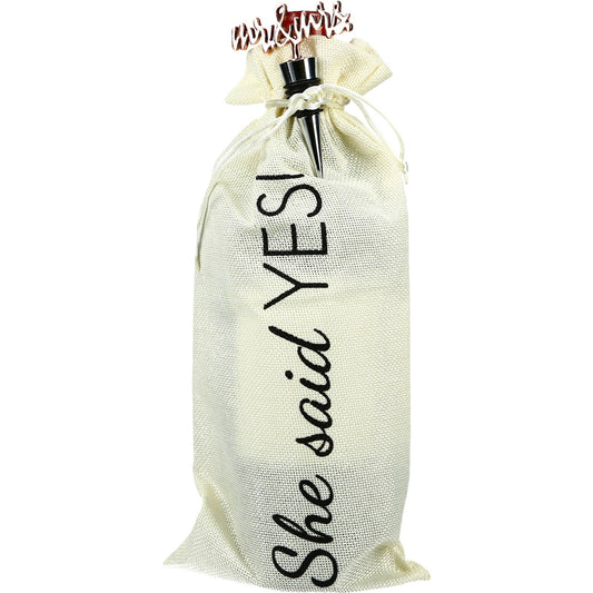 She Said Yes - 13.5" Wine Gift Bag Set