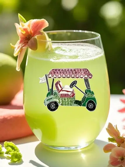 Golf Cart Stemless Wine Glass