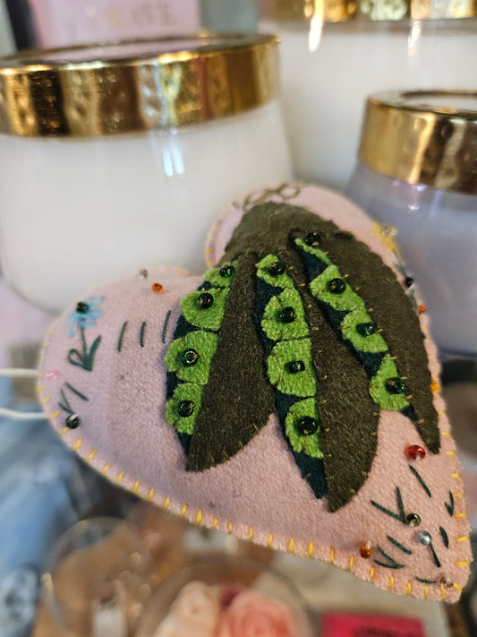 Plush Pink Heart with Pea Pods Ornament