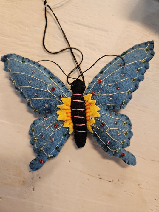 Plush Small Blue Butterfly Ornament